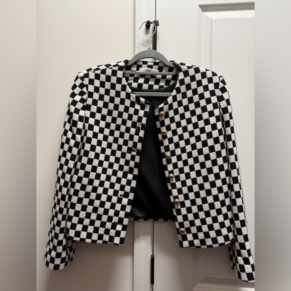 Mango Black and White Checkered Blazer